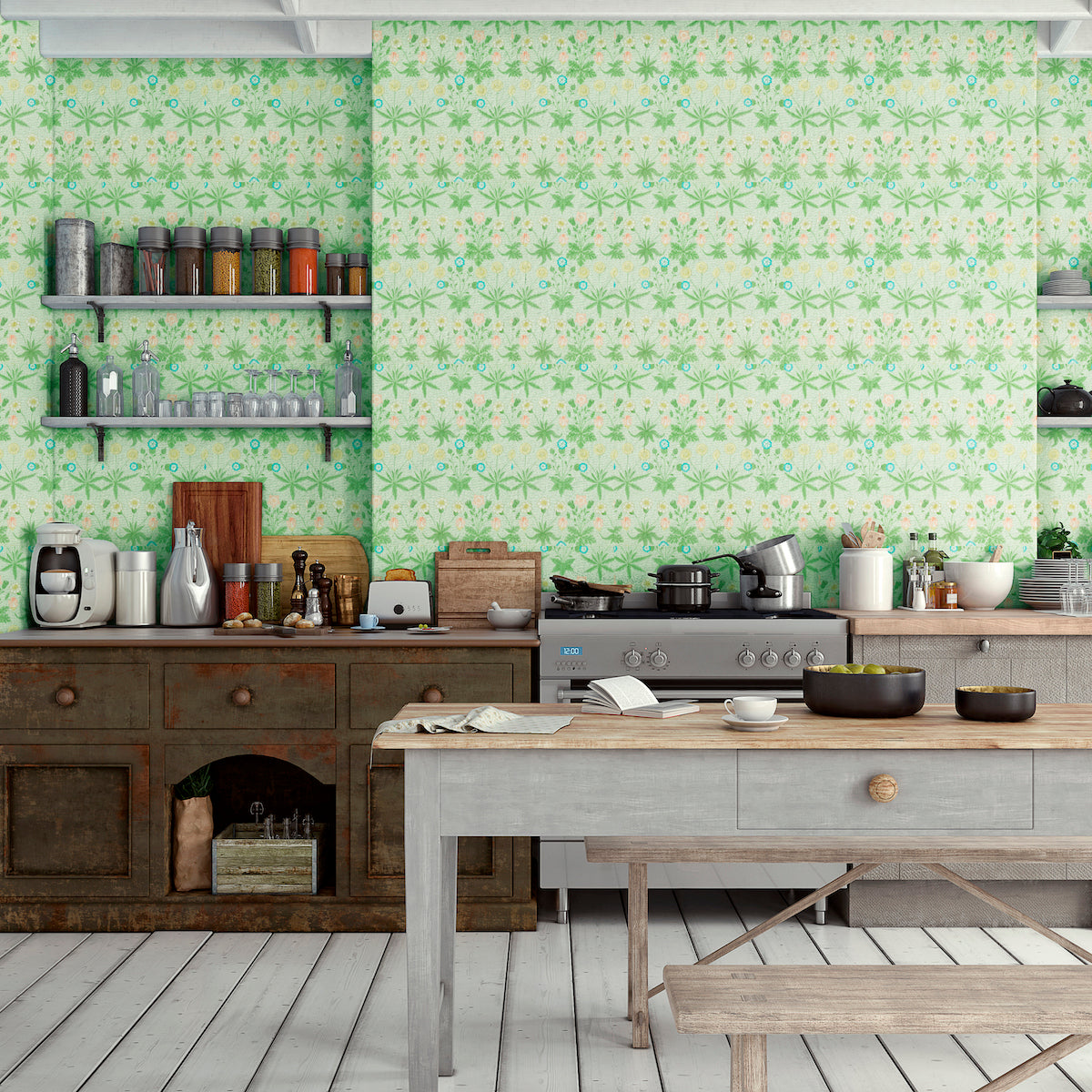 1012 - Daisy Wallpaper - Daisy Green by Morris Collections