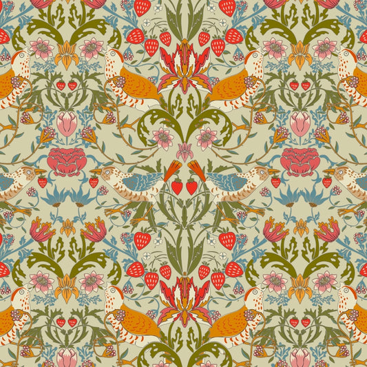 1025 - Strawberry Thief Wallpaper - Pale Olive by Morris Collections