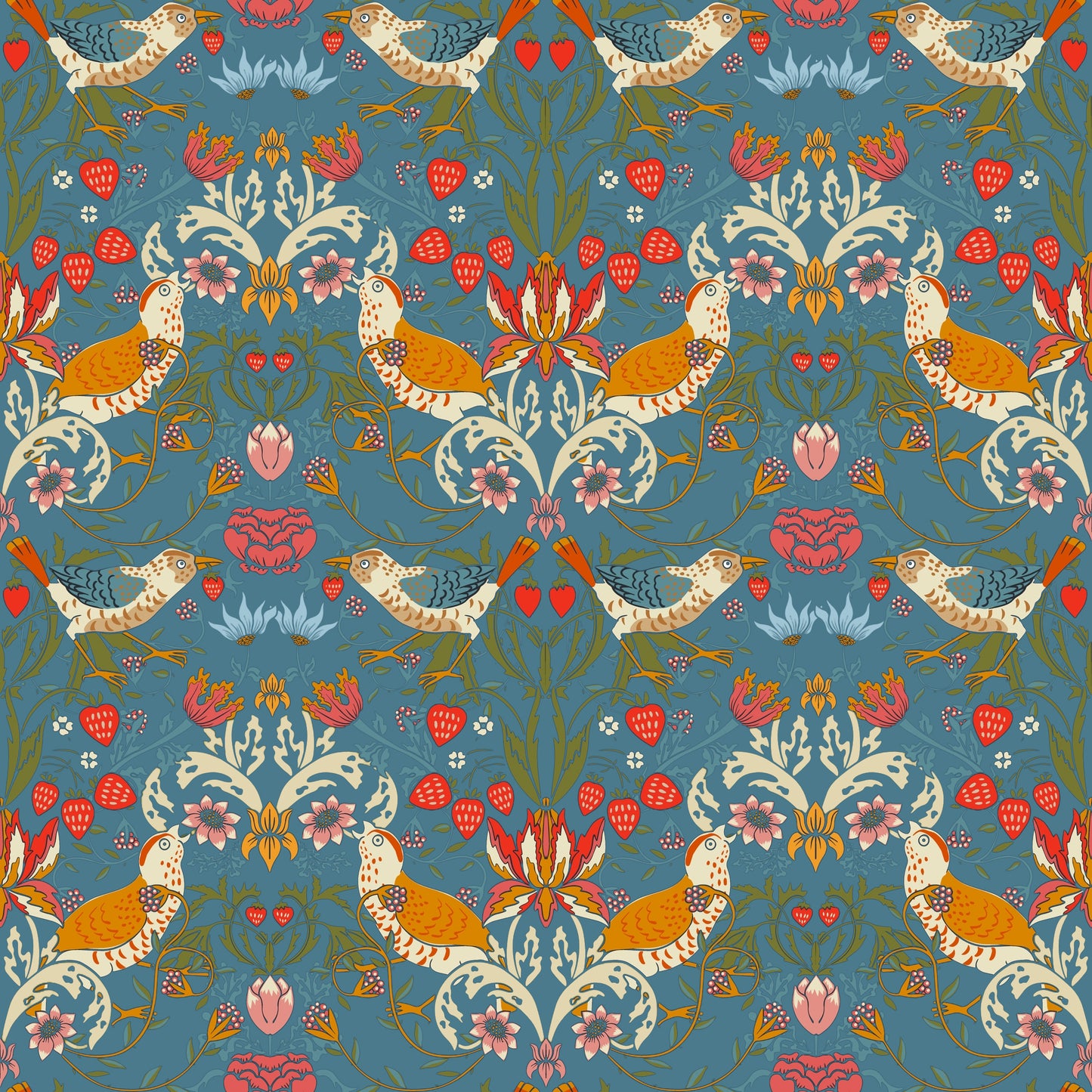 1026 - 1 - Strawberry Thief Wallpaper - Denim by Morris Collections