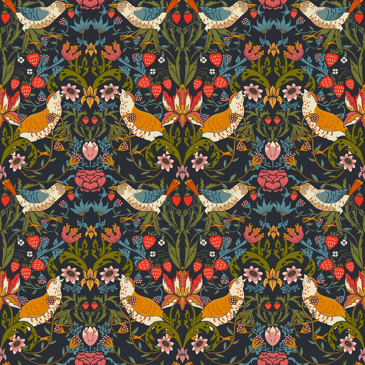 1028 - Strawberry Thief Wallpaper - Midnight by Morris Collections