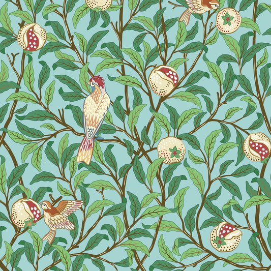 1041 - Bird & Pomegrante Wallpaper - Apple Green by Morris Collections