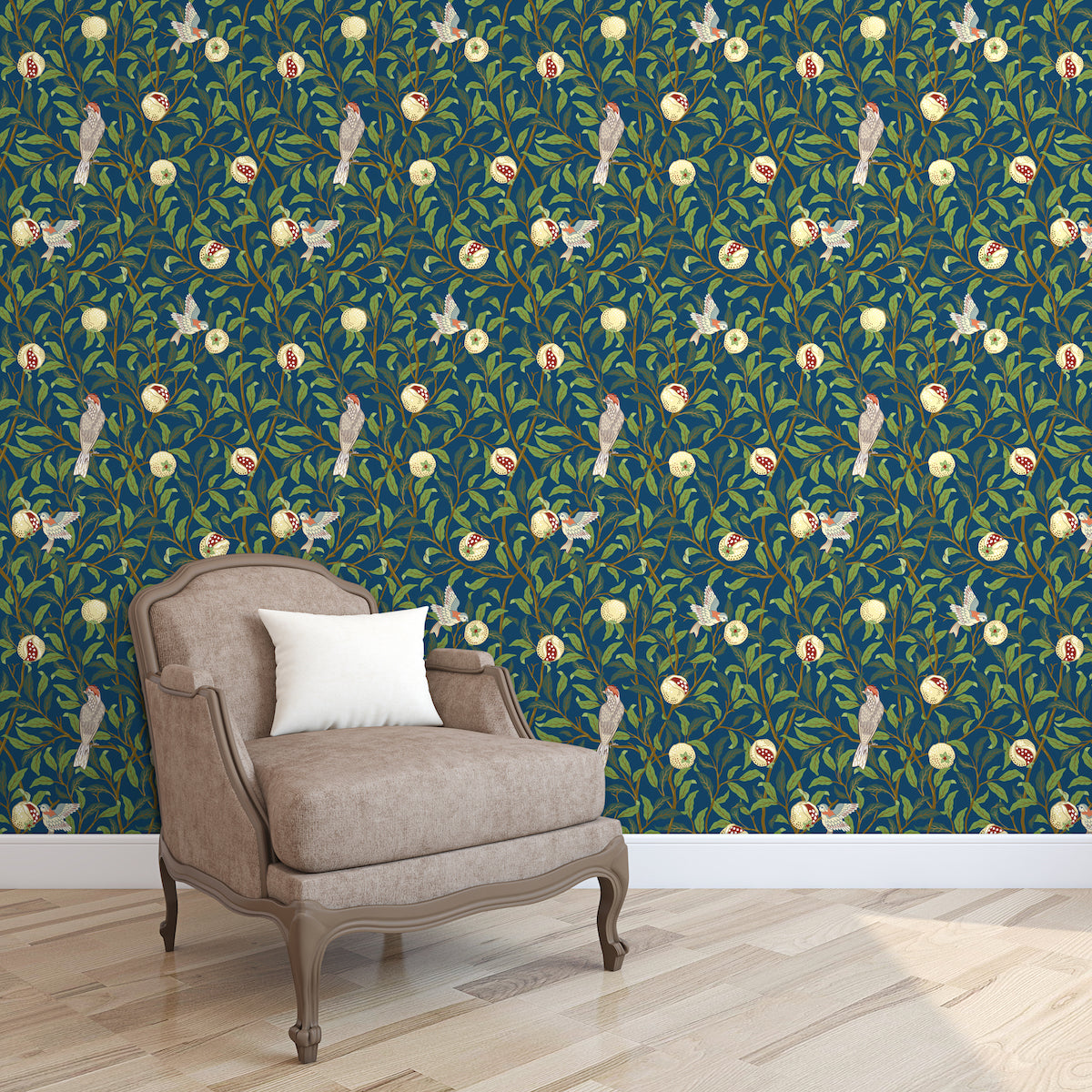 1042 - Bird & Pomegrante Wallpaper - Lapis by Morris Collections