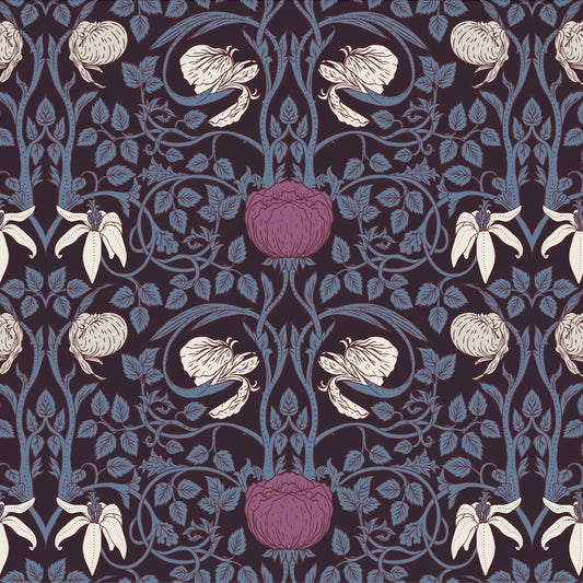 1075 - Pimpernel Flower Wallpaper - Powder Blue Mauve by Morris Collections