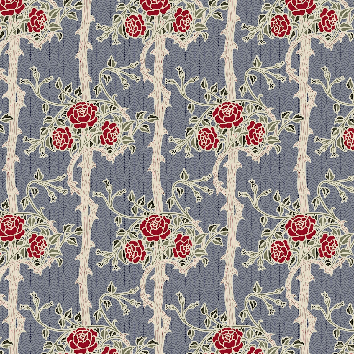 1084 - Forest Rose Wallpaper - Grey Blue Rose by Morris Collections