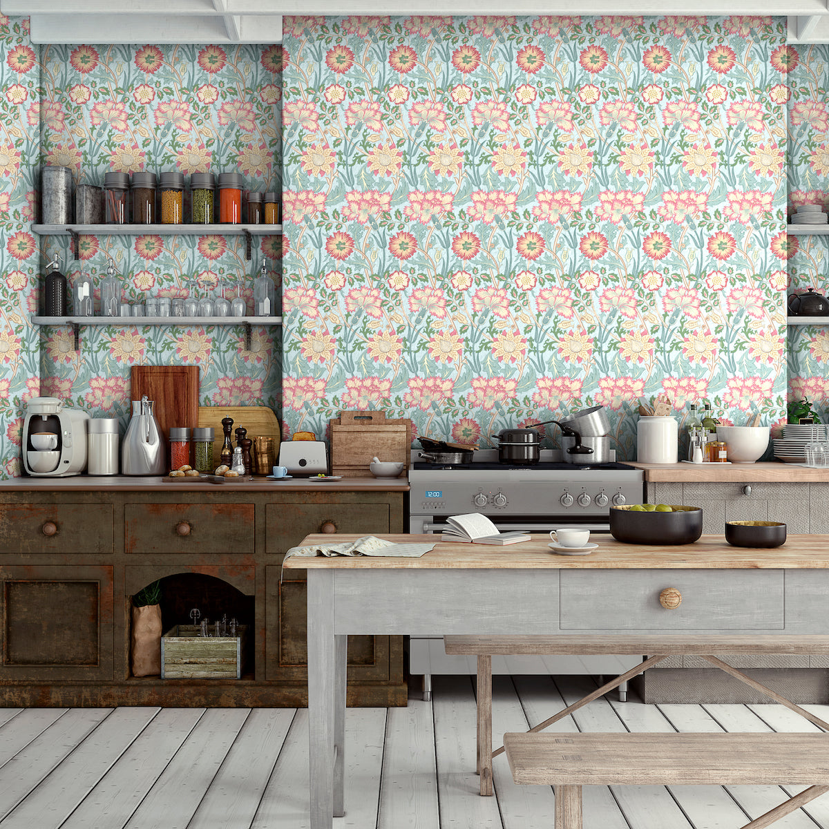 1089 - Iris & Chrysanthemum Wallpaper - Sapphire Blue by Morris Collections