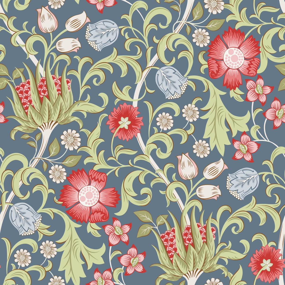 1098 - Summer Field Wallpaper - French Blue Grey by Morris Collections