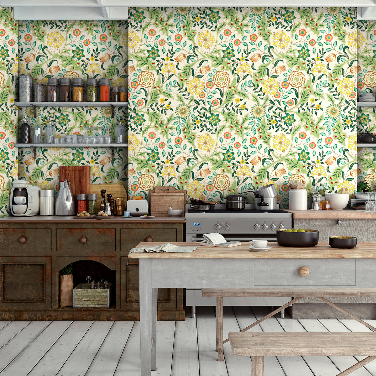 1121 - Honeysuckle & Amaris Wallpaper - Vellum Cream by Morris Collections