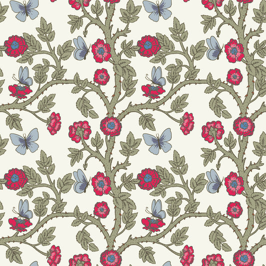 1126 - Thorn & Butterfly Wallpaper - Ivory White by Morris Collections