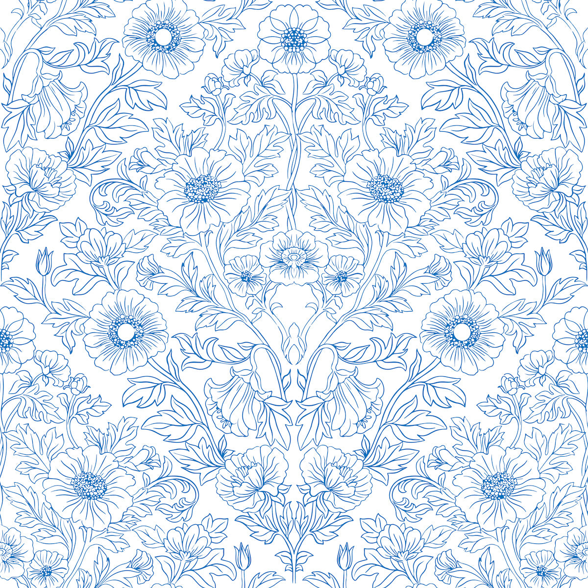 1131 - Pure Poppy Wallpaper - Poppy Blue by Morris Collections
