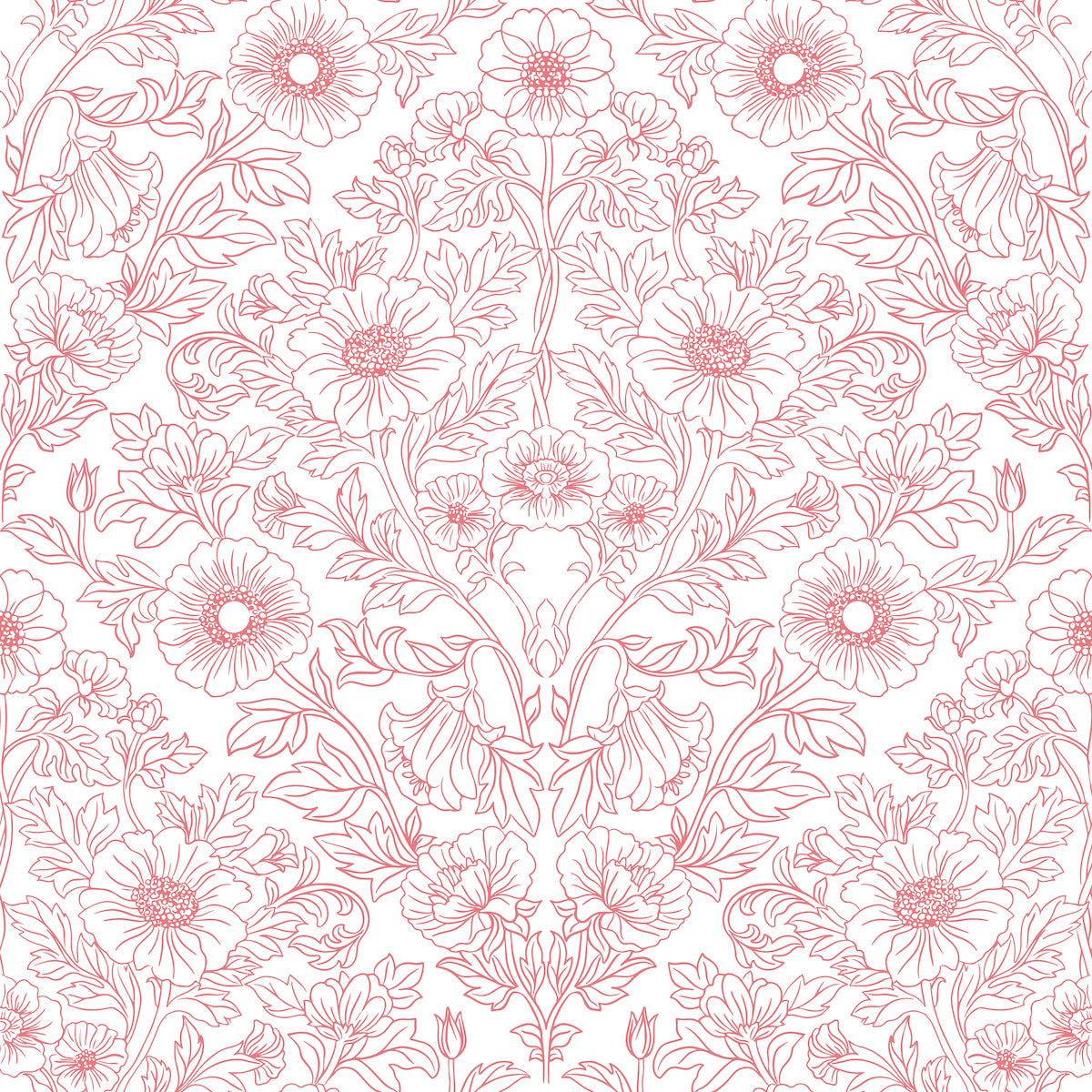 1132 - Pure Poppy Wallpaper - Poppy Pink by Morris Collections