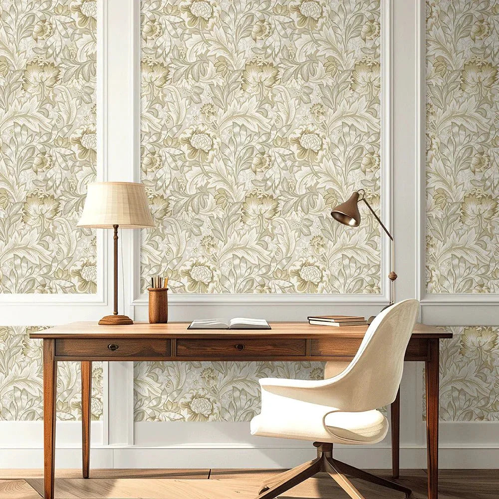 Acanthus Garden Floral Wallpaper - Latte - NextWall - NW60507 - Morris Wallpaper