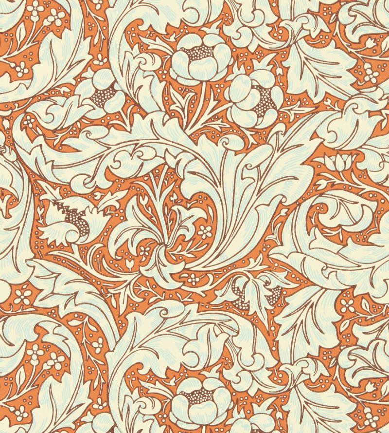 Bachelors Button Wallpaper - Burnt Orange/Sky - 217097 - Morris & Co - Premier Wallcovering