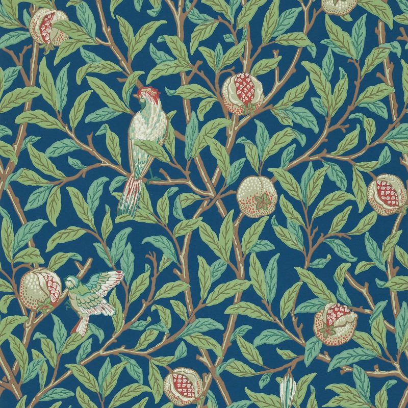 Bird & Pomegranate Wallpaper - Blue/Sage - 212540 - Morris & Co