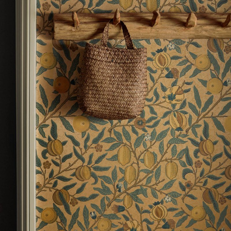 Fruit Wallpaper - Blue Gold & Brown - DGW1FU103 - Morris & Co - Premier Wallcovering