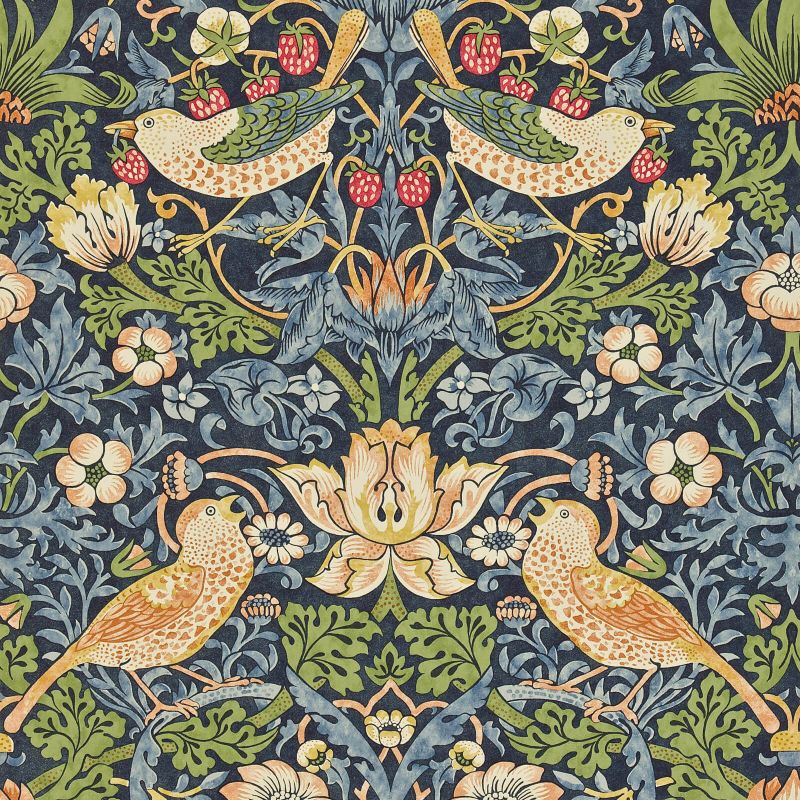 Strawberry Thief Wallpaper - Indigo/Mineral - 212564 - Morris & Co - Premier Wallcovering