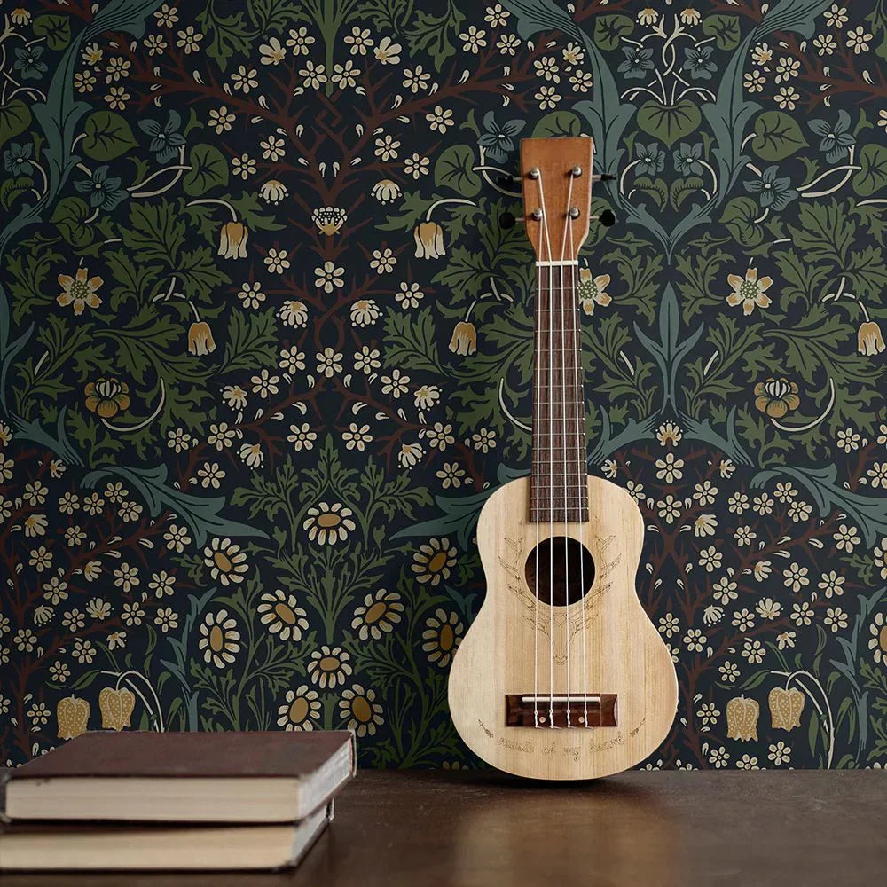 Victorian Garden Wallpaper - Midnight Blue & Evergreen - NextWall - NW44522 - Morris Wallpaper