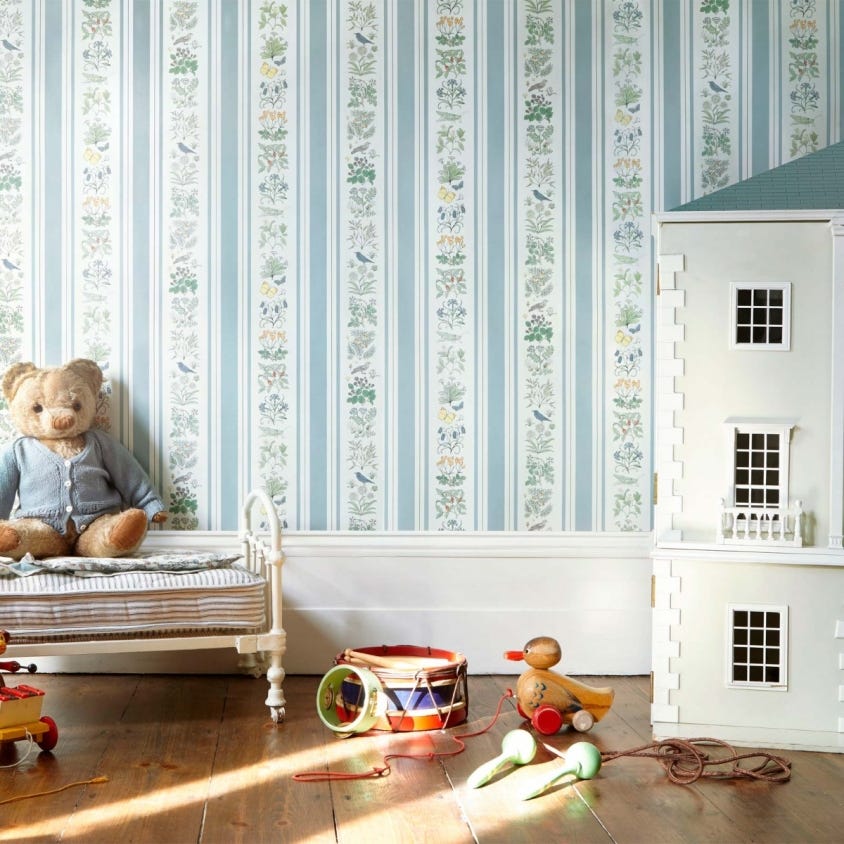 Voysey's Garden Stripe Wallpaper - Off - White & Ether - House of Hackney - 1 - WA - VOY - DI - W&S - XXX - Premier Wallcovering