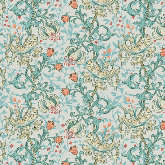 1022 - Golden Lily Wallpaper - Lily Grey Blue by Morris Collections