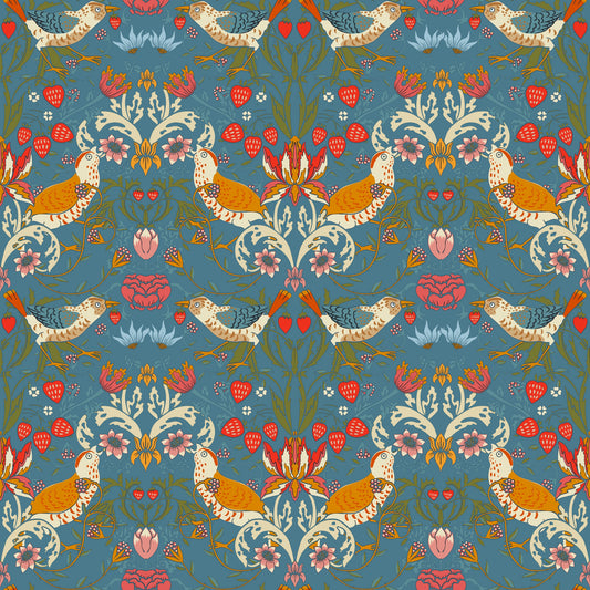 1026 - 1 - Strawberry Thief Wallpaper - Denim by Morris Collections