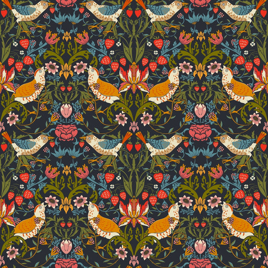 1028 - Strawberry Thief Wallpaper - Midnight by Morris Collections