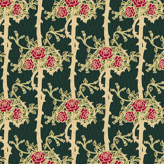 1088 - Forest Rose Wallpaper - Black Red by Morris Collections