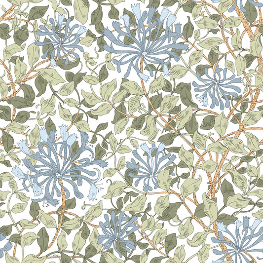 1119 - Honeysuckle Wallpaper - Webbs Grey Blue by Morris Collections