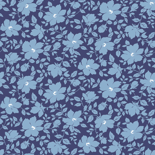 1144 - Peonie Wallpaper - Cotton Dark Blue by Morris Collections