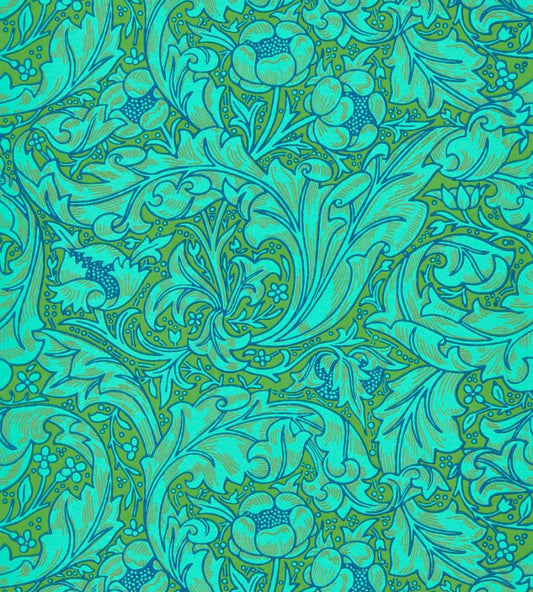 Bachelors Button Wallpaper - Olive/Turquoise - 216959 - Morris & Co - Premier Wallcovering