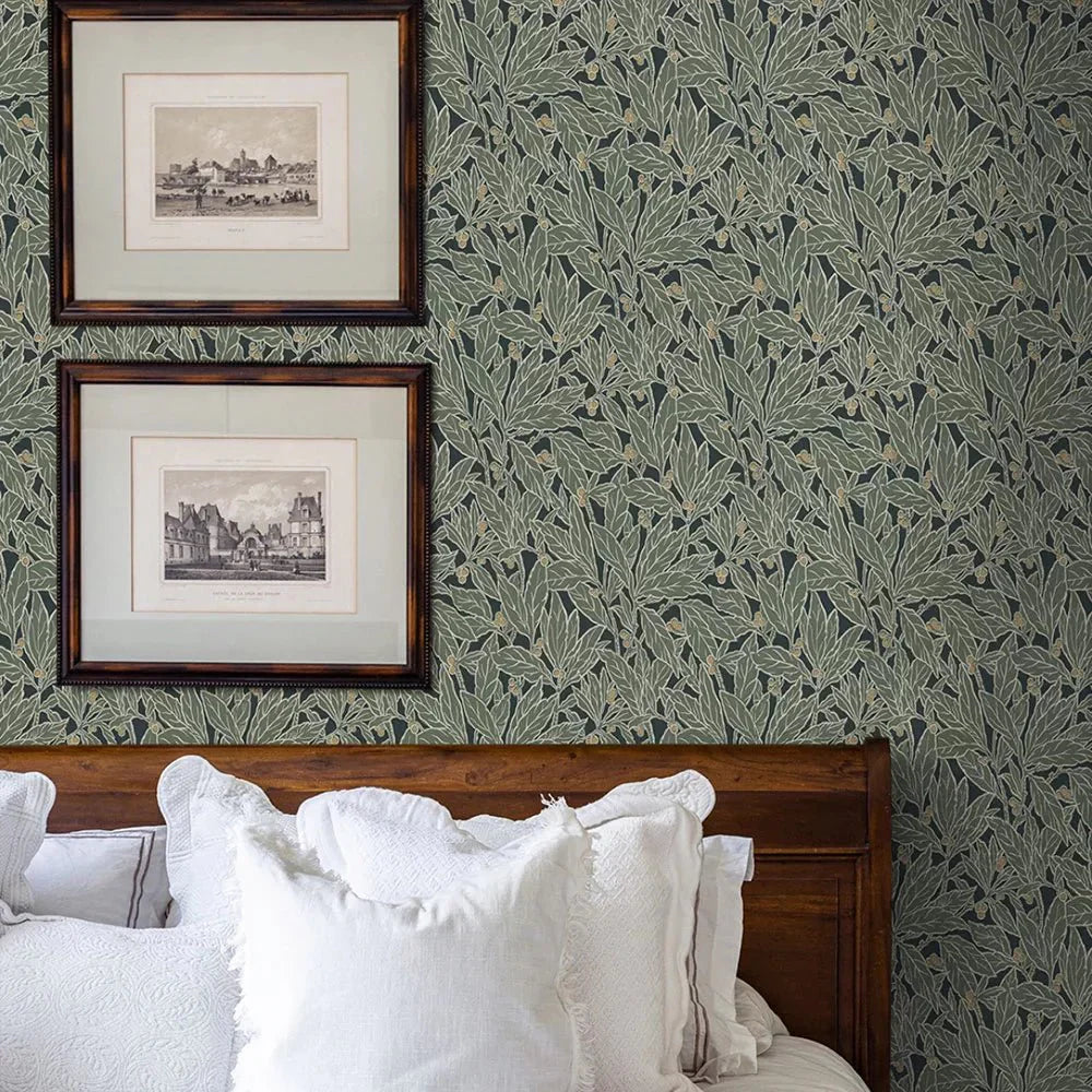 Berry and Leaf Wallpaper - Rosemary - NextWall - NW56004 - Morris Wallpaper