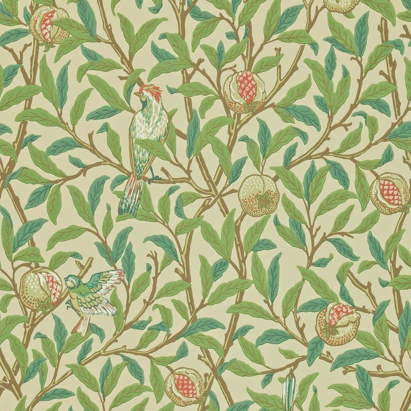 Bird & Pomegranate Wallpaper - Bayleaf/Cream - 212539 - Morris & Co