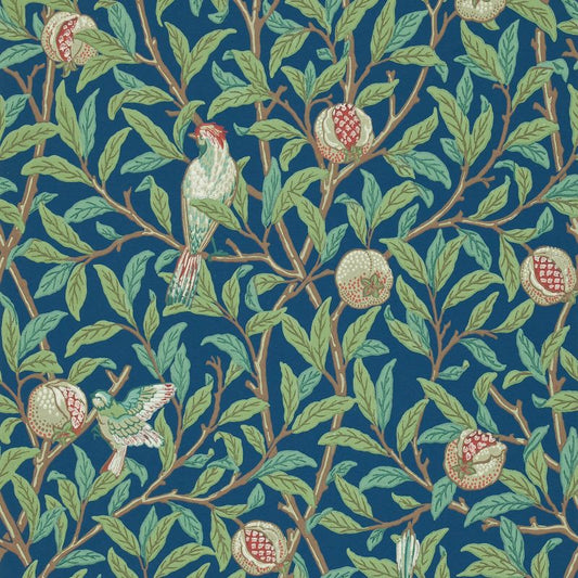 Bird & Pomegranate Wallpaper - Blue/Sage - 212540 - Morris & Co