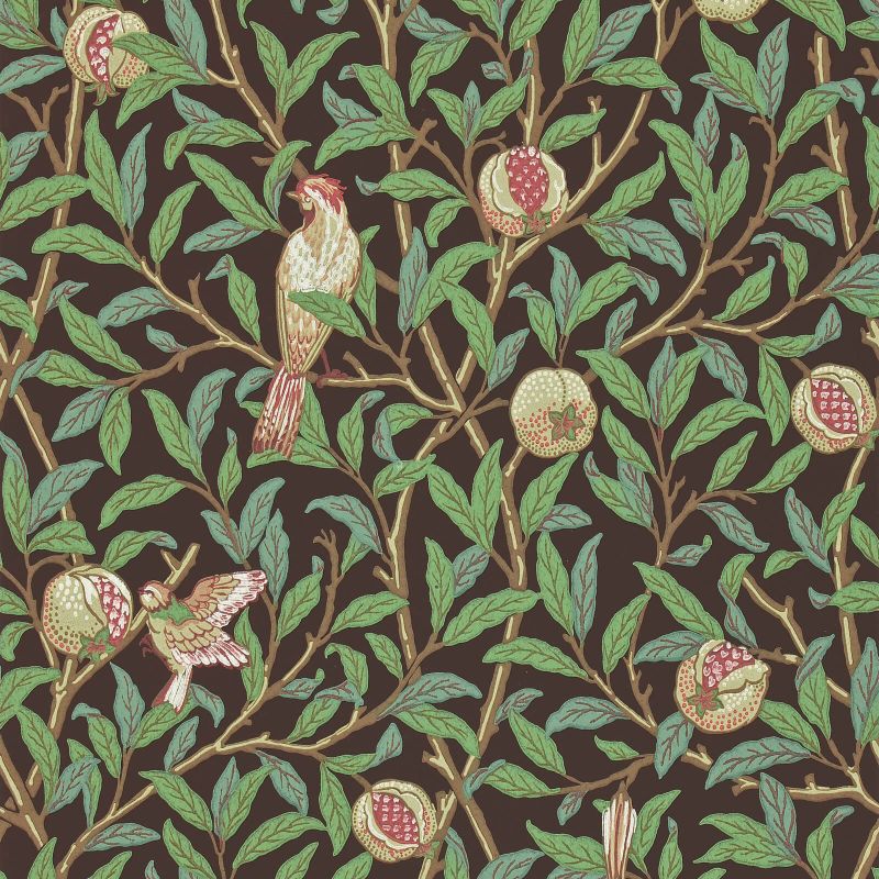 Bird & Pomegranate Wallpaper - Charcoal/Sage - 212537 - Morris & Co - Premier Wallcovering