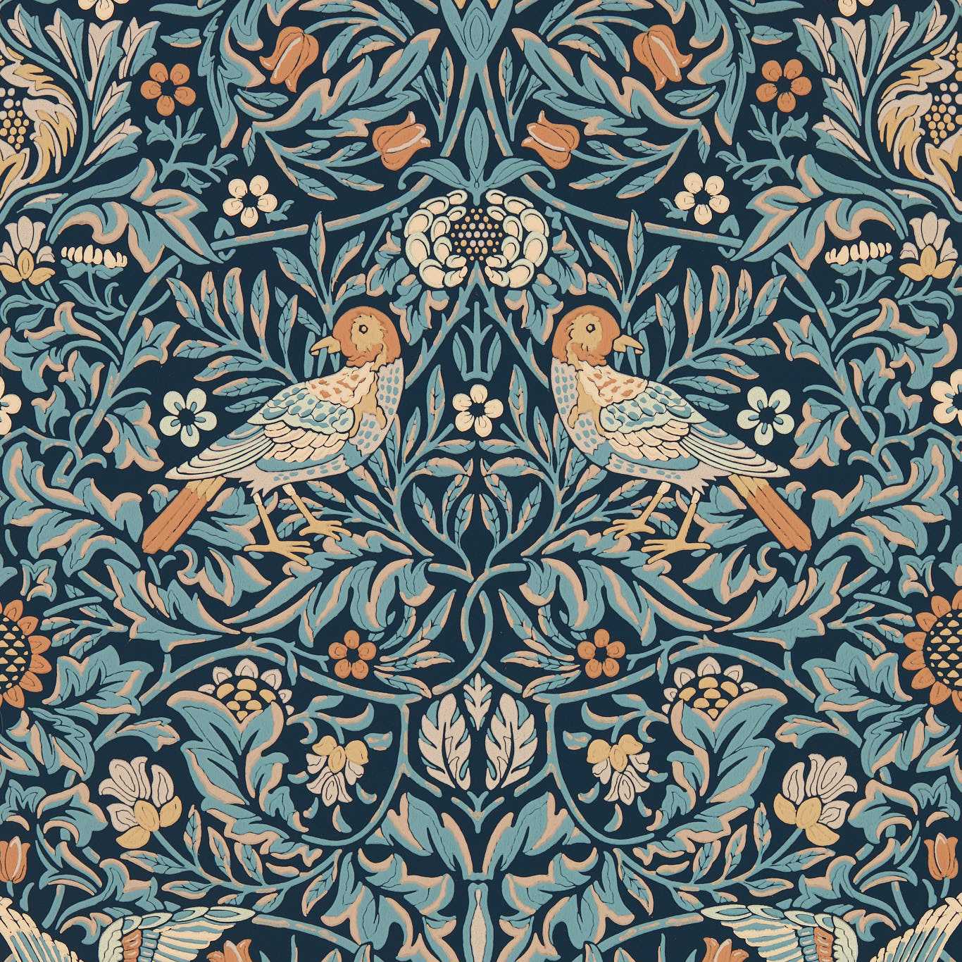 Bird Wallpaper - Webbs Blue - 217193 - Morris & Co - Premier Wallcovering
