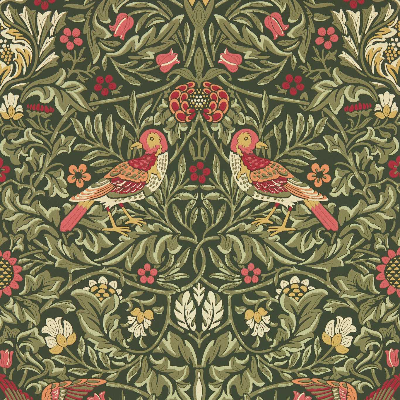Bird Wallpaper - Wooded Dell - 217194 - Morris & Co - Premier Wallcovering
