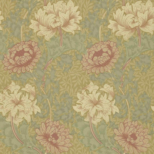 Chrysanthemum Wallpaper - Pink/Yellow/Green - DGW1CY101 - Morris & Co - Premier Wallcovering
