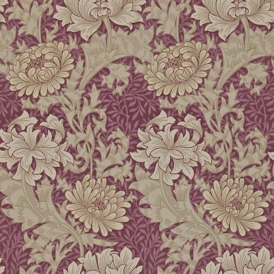 Chrysanthemum Wallpaper - Wine - 212548 - Morris & Co - Premier Wallcovering