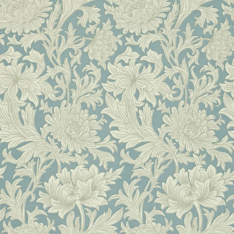 Chrysanthemum Toile Wallpaper - China Blue/Cream - DMOWCH101 - Morris & Co