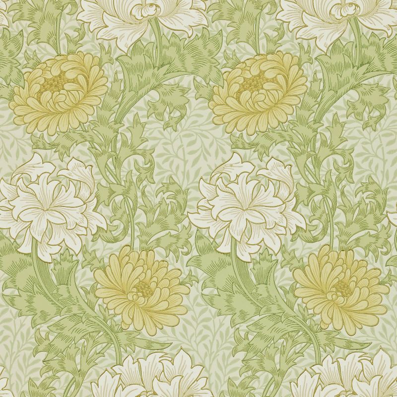 Chrysanthemum Wallpaper - Pale Olive - 212545 - Morris & Co - Premier Wallcovering