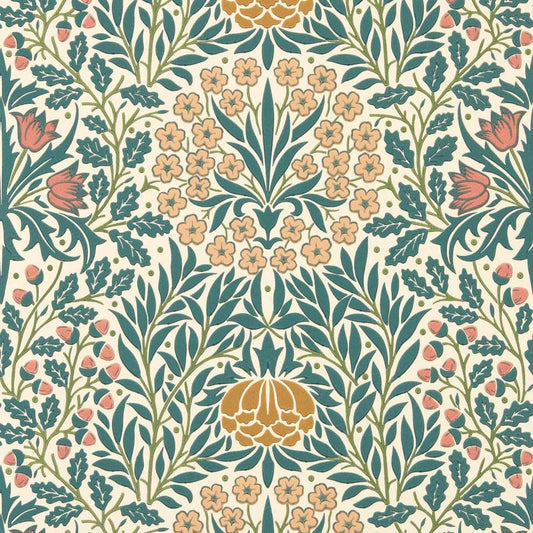 Daisy & Oak Wallpaper - Madder/Teal - Morris & Co - 217586 - Premier Wallcovering