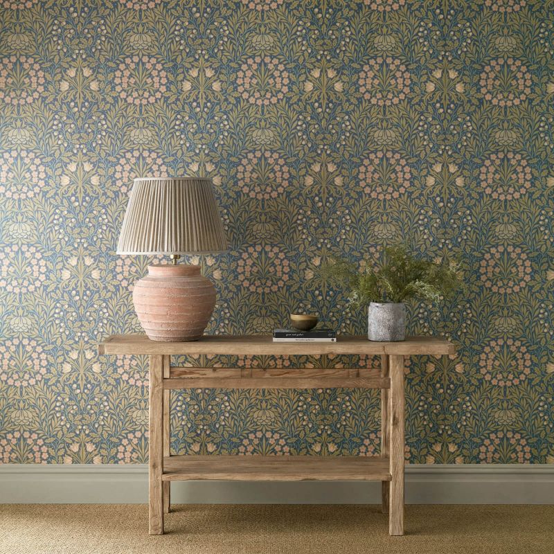 Daisy & Oak Wallpaper - Powder Blue/Blush - Morris & Co - 217584 - Premier Wallcovering