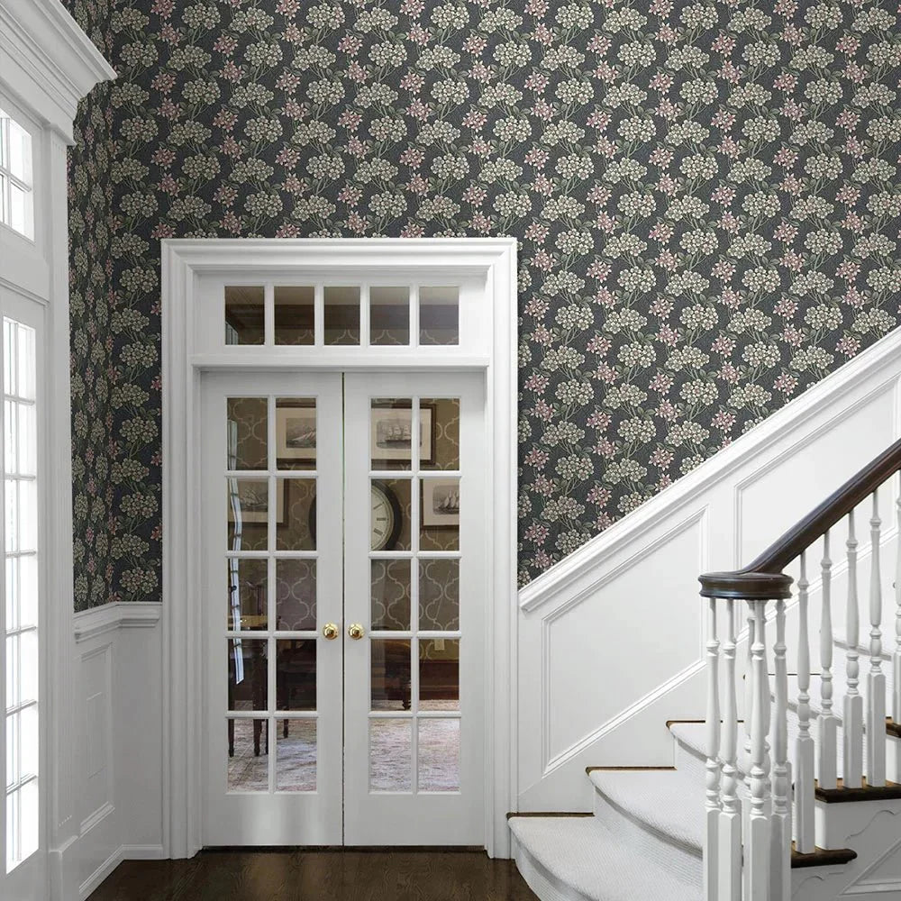 Floral Vine Wallpaper - Smoke & Laurel Green - NextWall - NW56110 - Morris Wallpaper