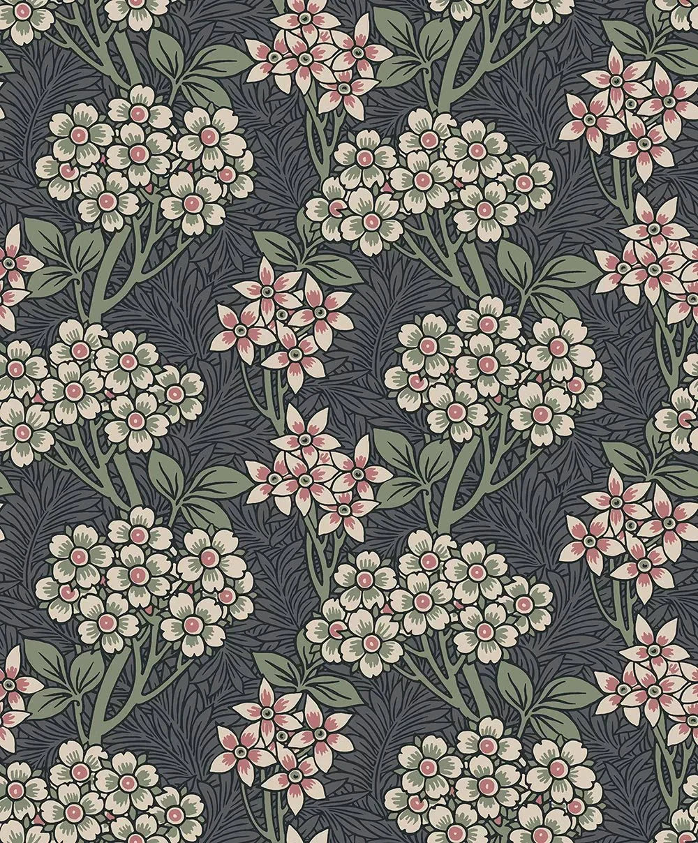 Floral Vine Wallpaper - Smoke & Laurel Green - NextWall - NW56110 - Morris Wallpaper