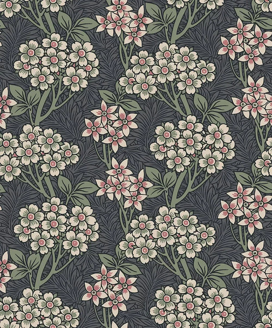 Floral Vine Wallpaper - Smoke & Laurel Green - NextWall - NW56110 - Morris Wallpaper