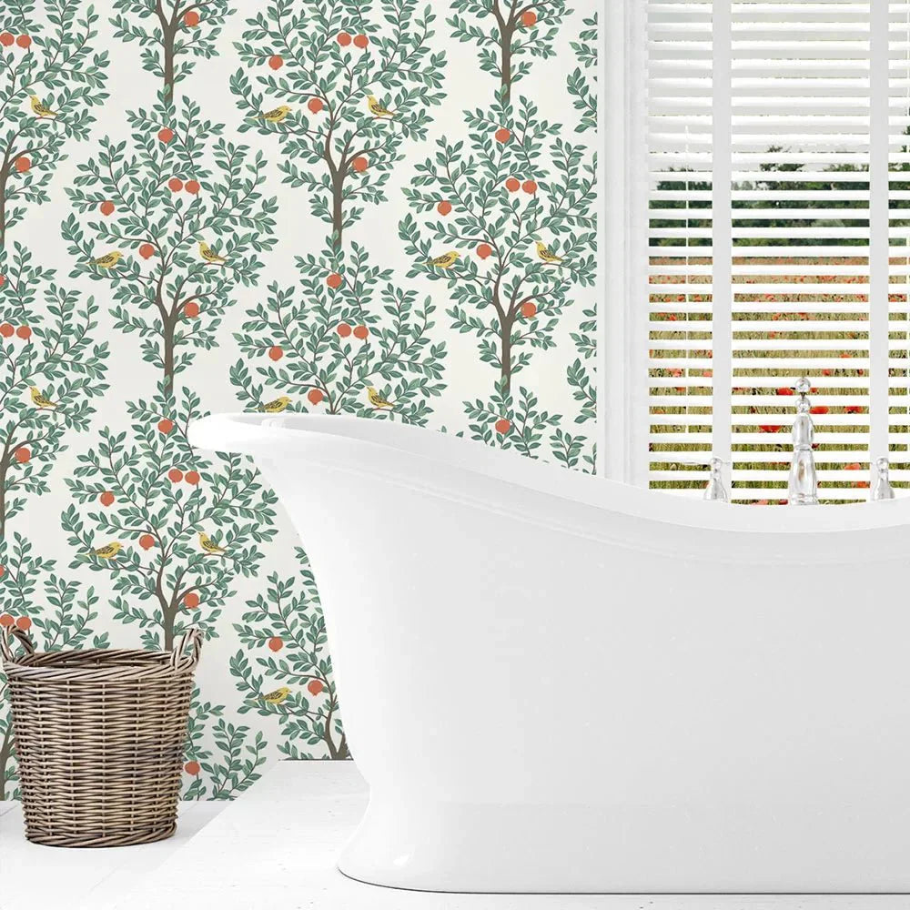 Fruit Tree Wallpaper - White - NextWall - NW48104 - Morris Wallpaper