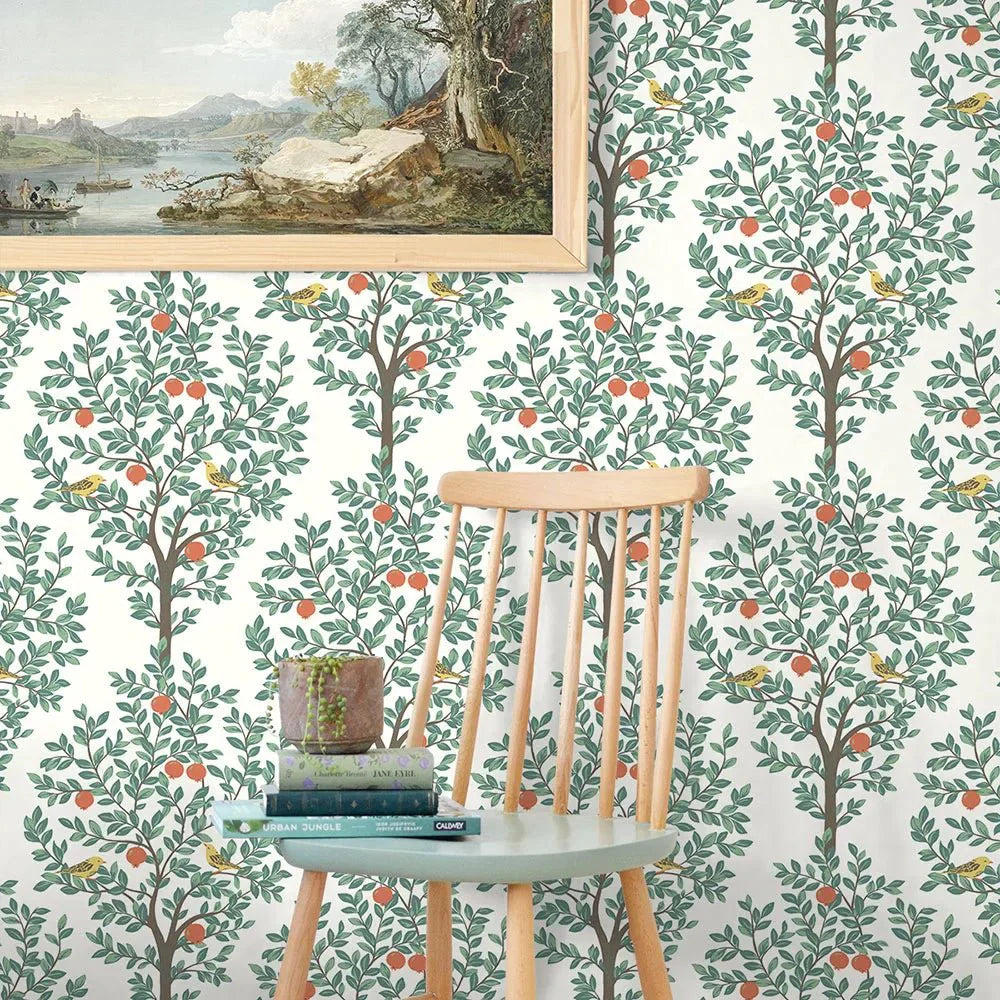 Fruit Tree Wallpaper - White - NextWall - NW48104 - Morris Wallpaper