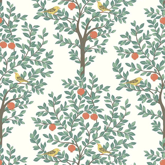 Fruit Tree Wallpaper - White - NextWall - NW48104 - Morris Wallpaper