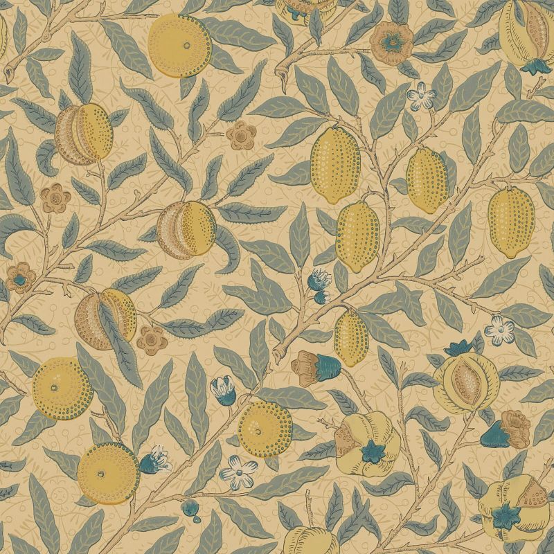 Fruit Wallpaper - Blue Gold & Brown - DGW1FU103 - Morris & Co - Premier Wallcovering
