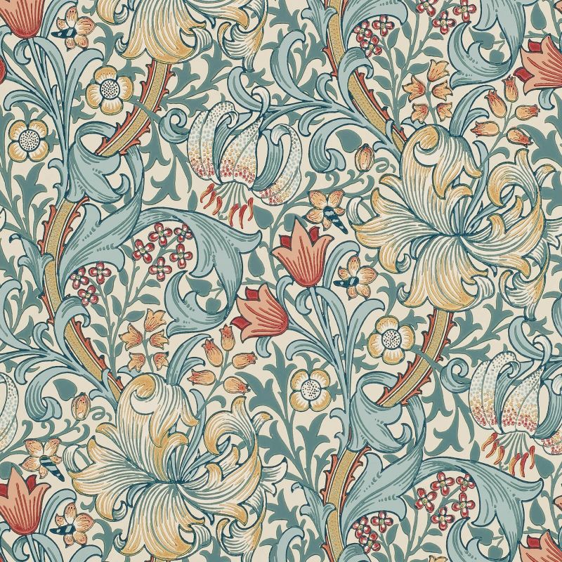 Golden Lily Wallpaper - Slate/Manilla - 210401 - Morris & Co - Premier Wallcovering