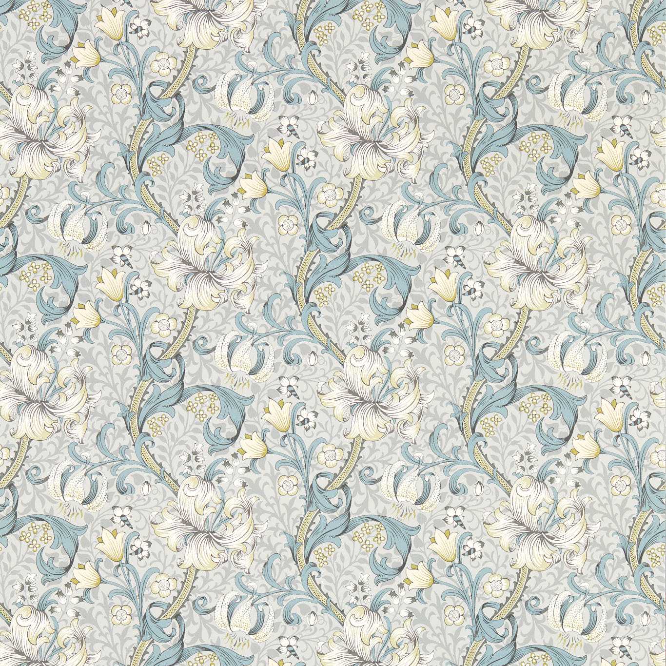Golden Lily Wallpaper - Slate/Dove - Clarke & Clarke - W0174/02 - Premier Wallcovering