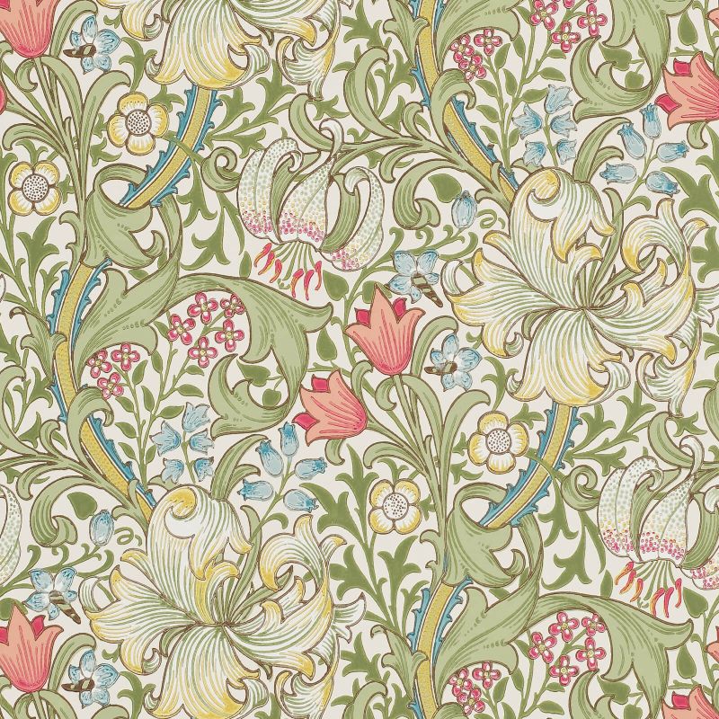 Golden Lily Wallpaper - Green/Red - 210398 - Morris & Co - Premier Wallcovering